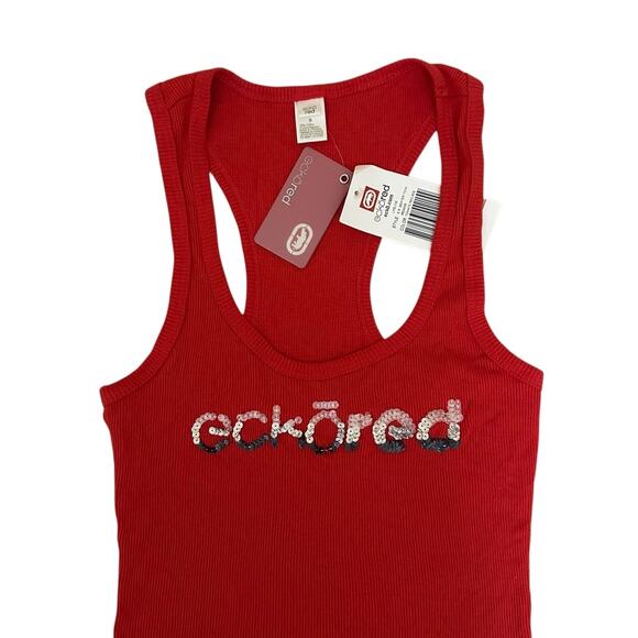 Ecko Red Y2K Ribbed Beater Sequence Tank Top Size Small Red Cotton - Picture 10 of 14
